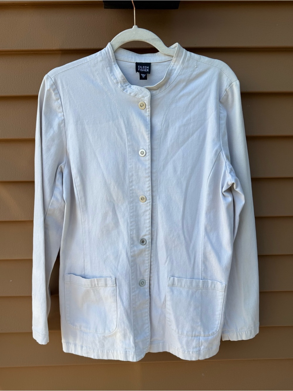 Eileen Fisher Cream Collarless Button-Front Jacket
